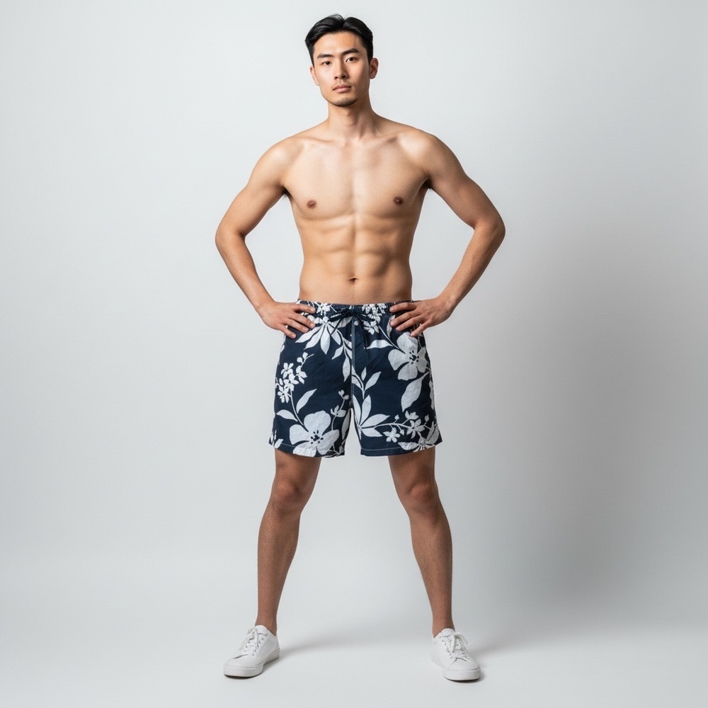 Tommy Bahama Dk. Gray and White Tropical Floral Print Swim Trunks Size L - Picture 2 of 11
